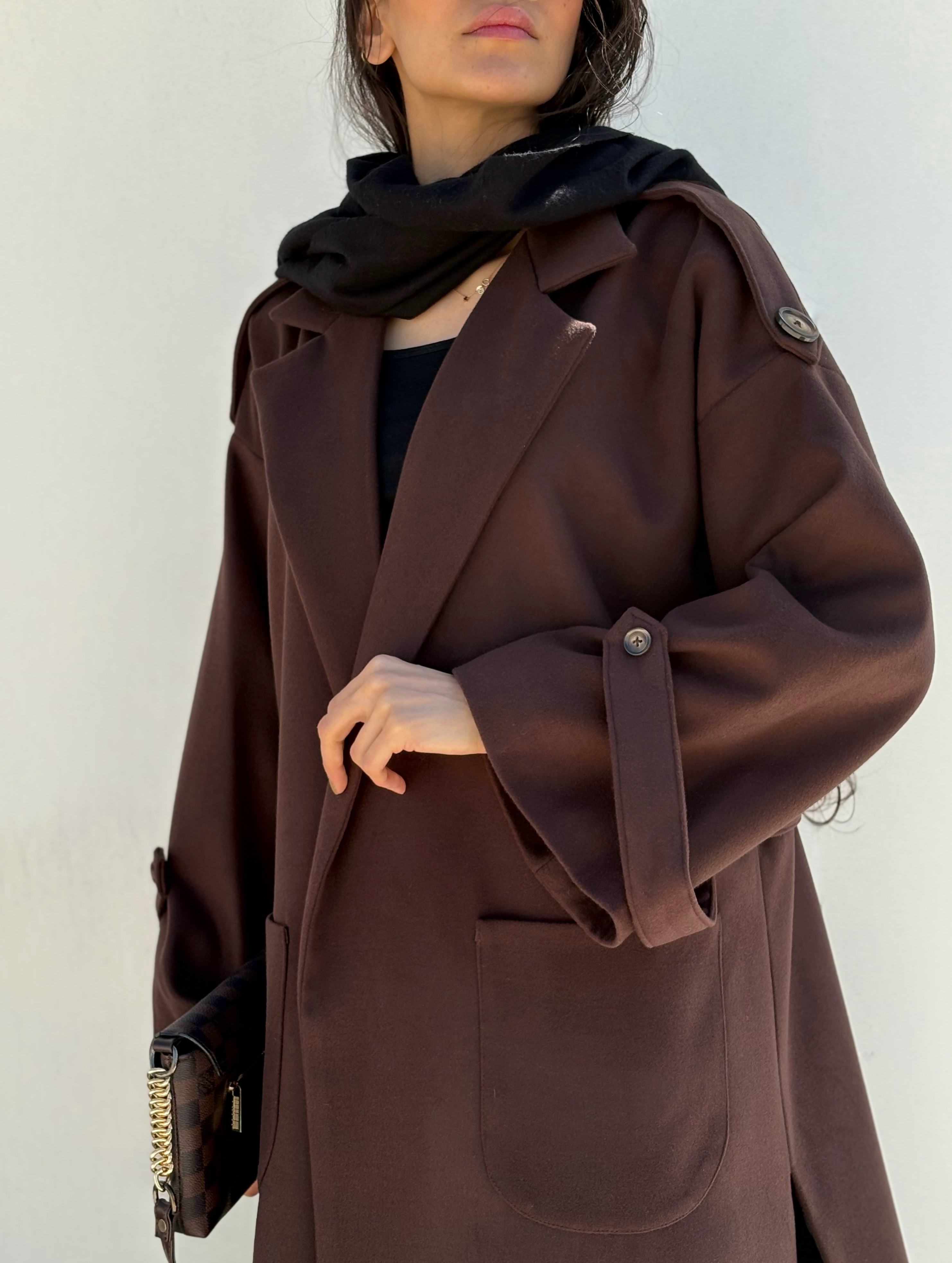 پالتو بلند فوتر کنار چاک brown